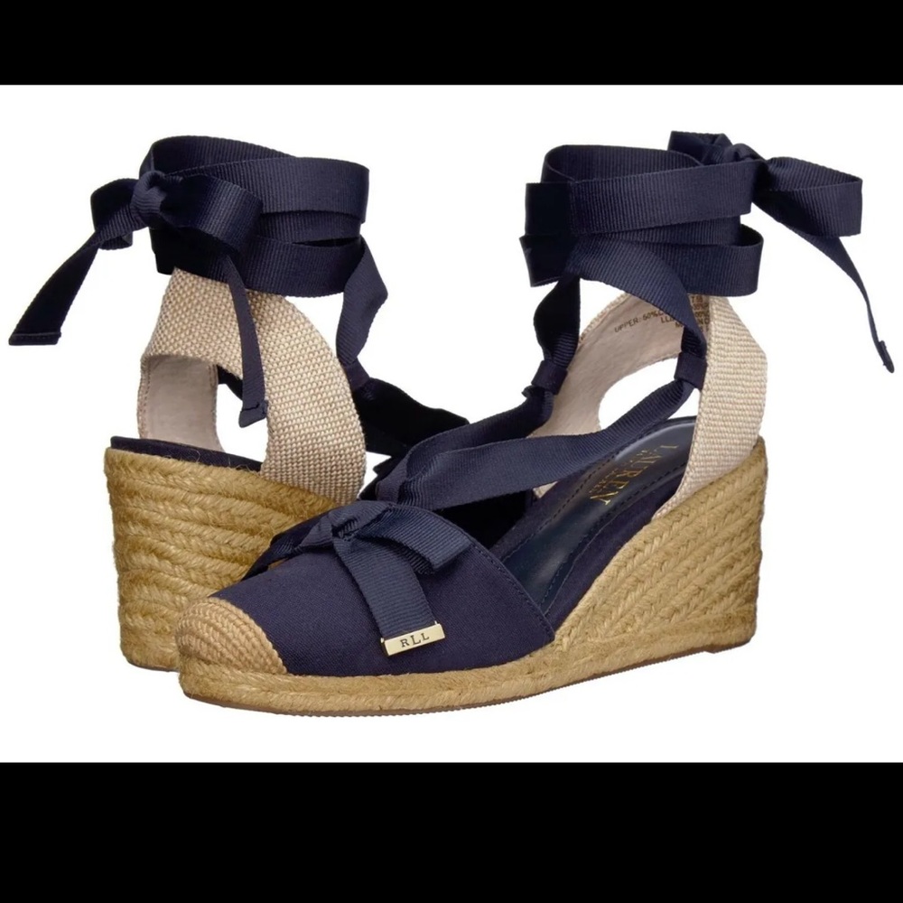 Used few times…Ralph Lauren Navy Wedge Hollie Espadrille Sandal Sz 9.5B